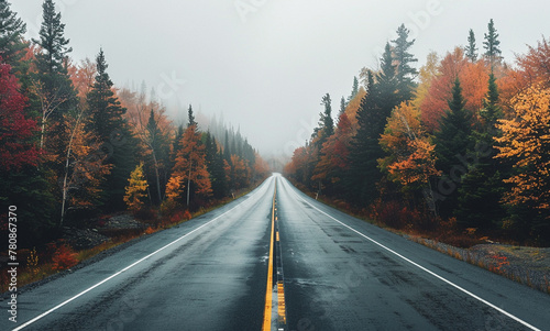 Empty Canadian Highway Amidst Autumn Wilderness © swissa