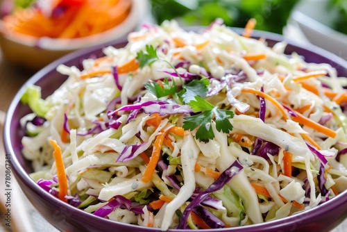 Homemade coleslaw with fresh dressing photo