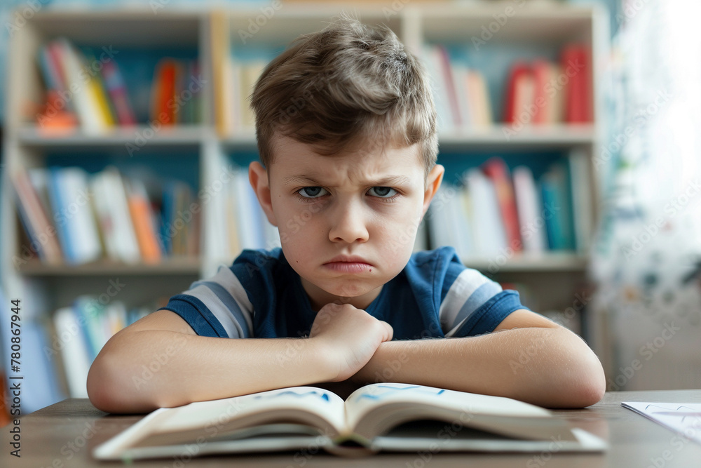 Frustrated Little Boy With Book at Home Frustrated Little Boy With Book at Home