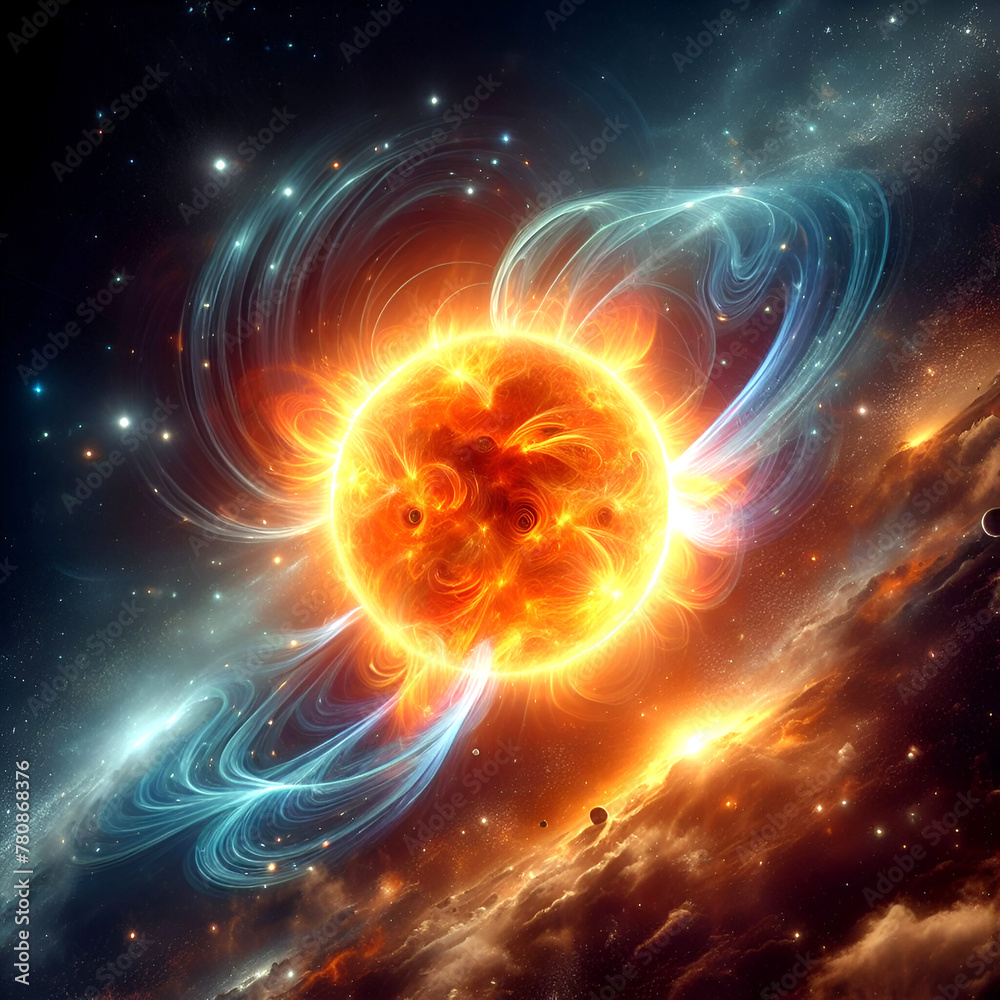 3d view of the sun in space.