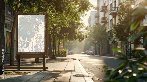 An outdoor billboard mockup displaying a poster on a bustling street