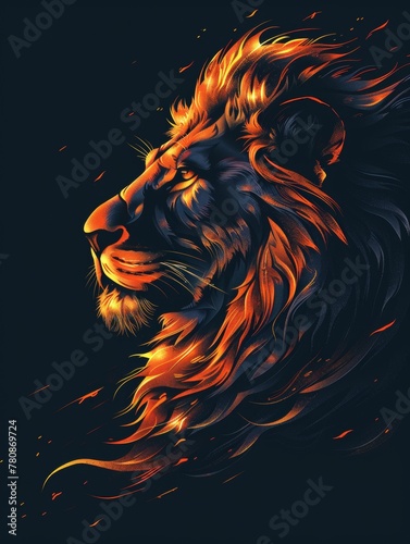 A lion's head with flames coming out of it. A magical creature made of fire.