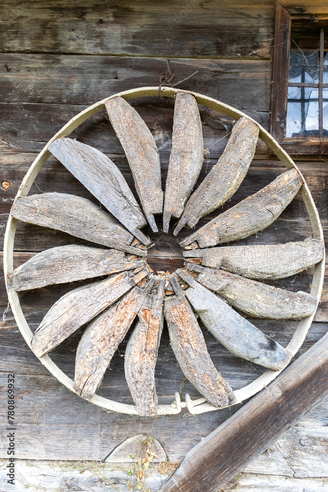 Old watermill wheel with paddles