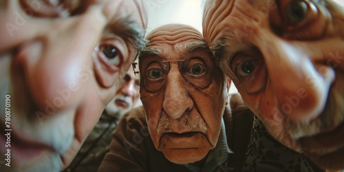 A group of grandfathers is taking selfie looking at the camera photo