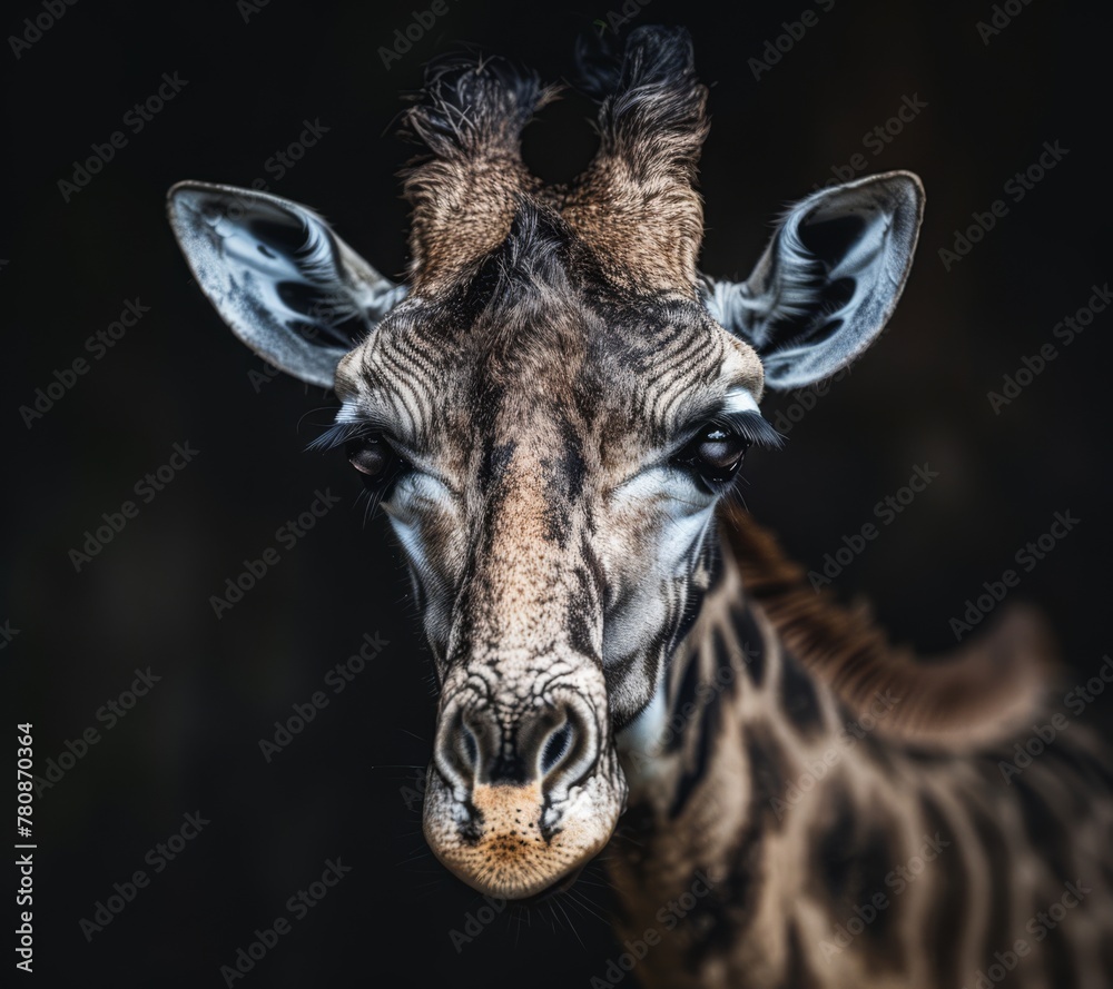 Fototapeta premium Adult giraffe, 3/4 headshot portrait generated with AI