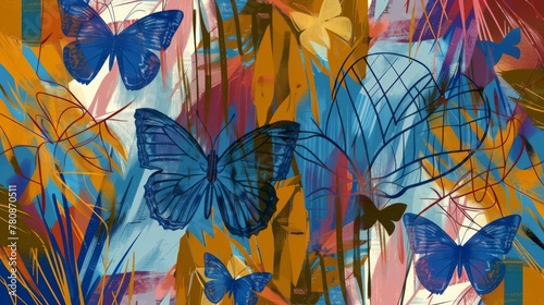 An illustration style, butterflies, colourful, healing, calm, floral,, generated with AI © sch_ai