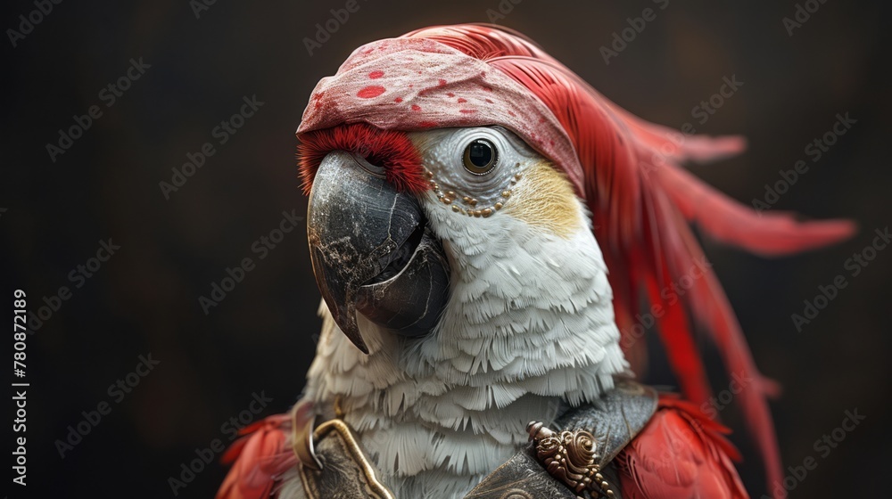Black and white, high-contrast portrait of a parakeet parrot as a ...