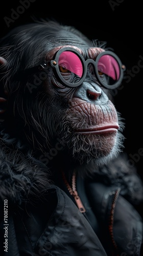 Black and white, high-contrast portrait of a monkey as Astronaut from the Space, bright purple reflections, ultra-realistic, chiaroscuro, generated with AI © sch_ai