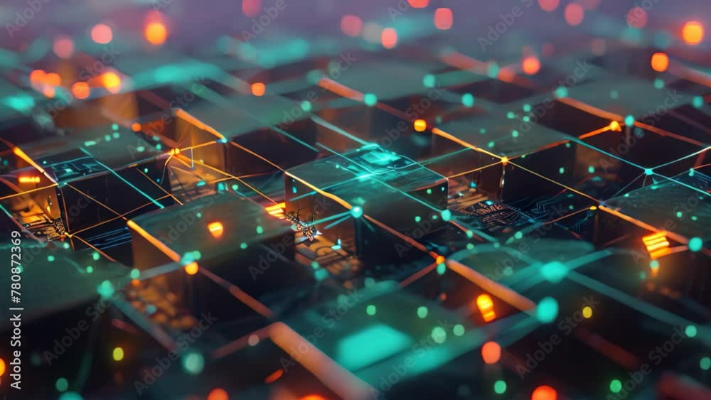 Close Up View of a QWERTY Computer Keyboard With Backlit Keys, Abstract visuals symbolizing blockchain cryptography, AI Generated