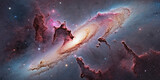 Planetary Emission Reflection Nebula and Galaxies with Supernova Remnants and Stars Scattered Across the Space Universe