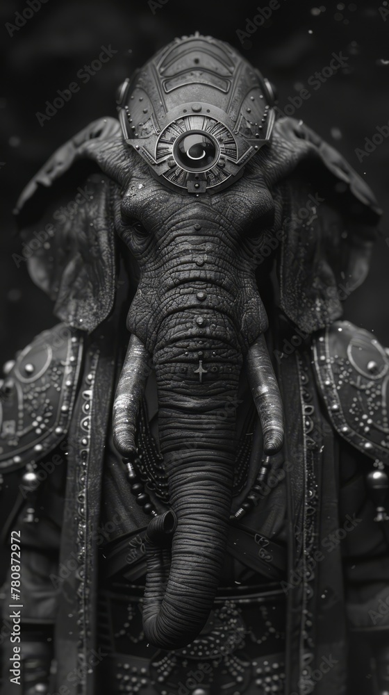 Black and white, high-contrast portrait of an elephant as General ...