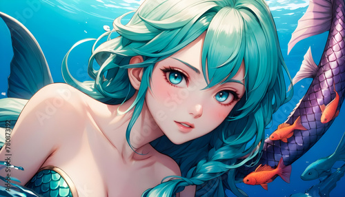 portrait of female mermaid anime stylr