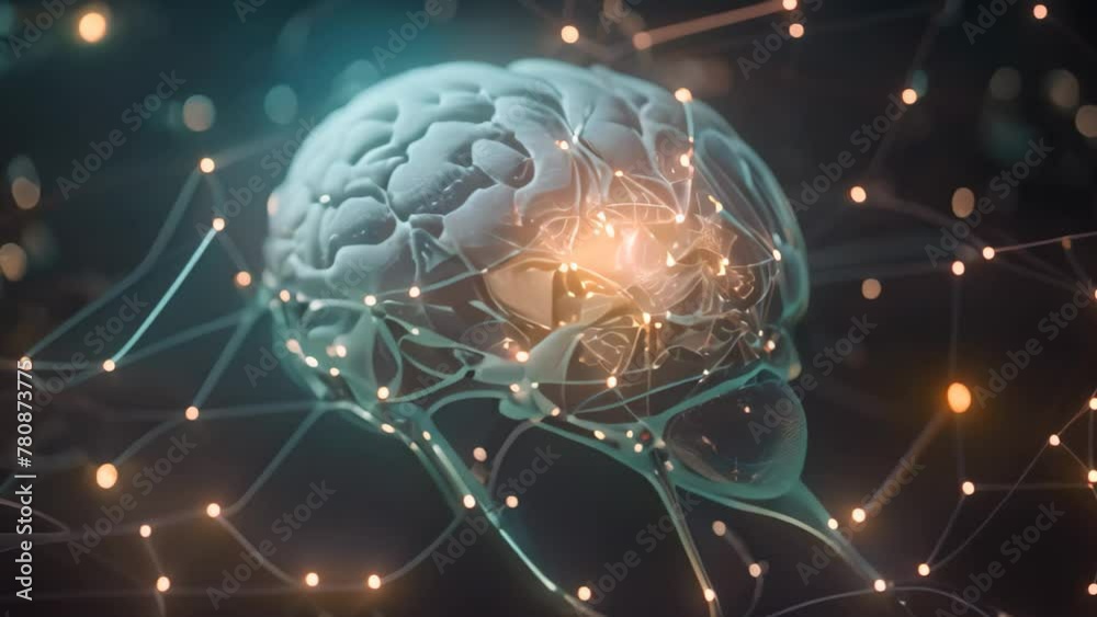 A computer generated Video showcasing the intricate details of a human brain, AI brain interface with neural connections, AI Generated