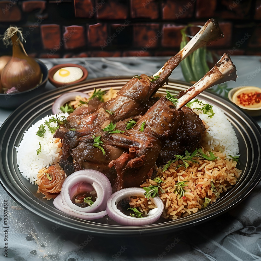 Eid al adha food menu Kashmiri Mutton Gosht or Lamb Biryani Happy eid