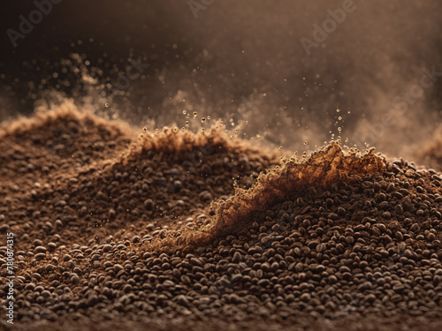 Grinding and Pulverizing Coffee Beans Extreme Close Up Macro Artistic Style photo
