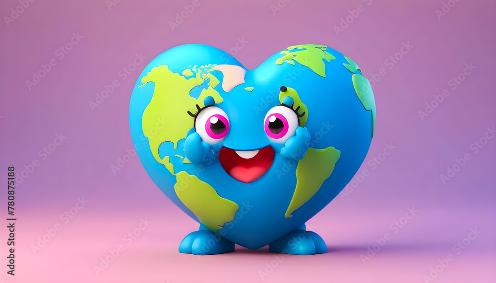 heart shaped earth smiling, global love day