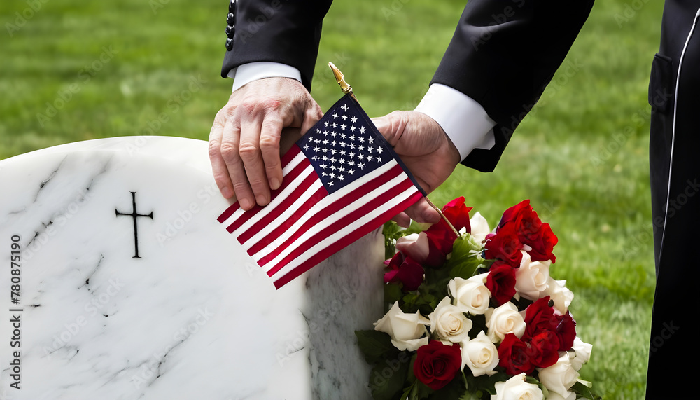 american flag on the grave, memorial day Stock Photo | Adobe Stock
