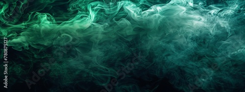 Dark green watercolor texture with black swirls, in the style of a matte paper background. Banner abstract background of green emerald marble surface.