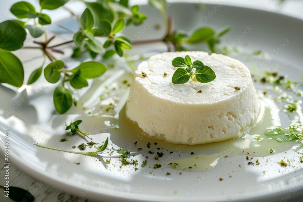 ricotta cheese dessert with oregano leaves