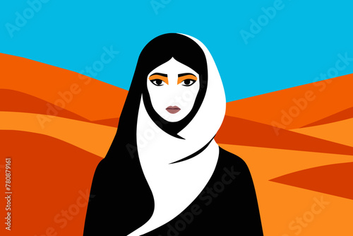 Illustration of an Arabian Woman Amidst the Sahara