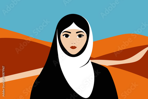 Illustration of an Arabian Woman Amidst the Sahara