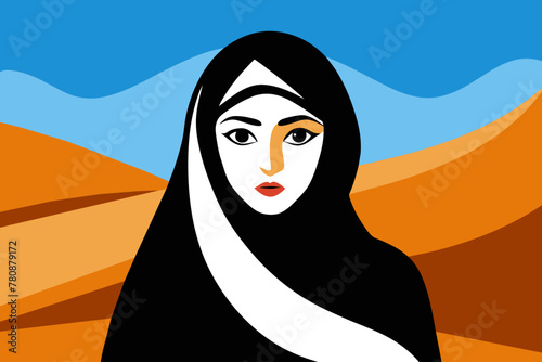 Illustration of an Arabian Woman Amidst the Sahara