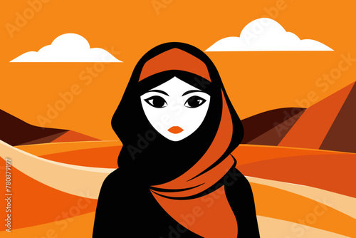 Illustration of an Arabian Woman Amidst the Sahara