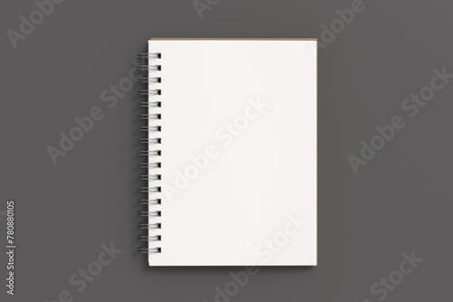 Notebook mockup. Opened blank notebook with craft paper cover. Spiral notepad on gray background