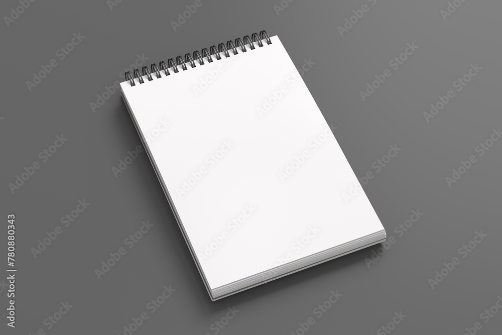 Notebook mockup. Blank workplace notebook. Spiral notepad on gray background Notebook mockup. Blank workplace notebook. Spiral notepad on gray background