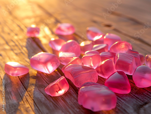 Zbliżenie na polerowane różowe kryształki