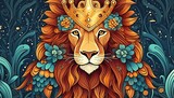 A lion wearing a royal crown, king of animals, artistic effect, kingdom