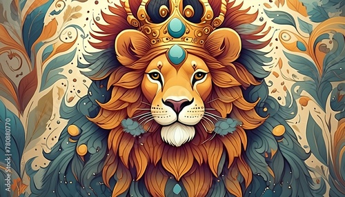 A lion wearing a royal crown  king of animals  artistic effect  kingdom