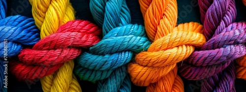 Together, diverse teamwork strength support unity communicate team rope connect partnership , Empower power cooperation background color concept symbolizing the power and strength community. pride photo