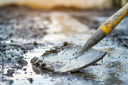 Apply wet concrete with a trowel at building site