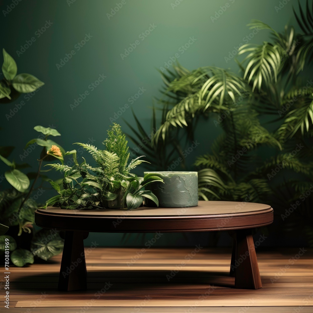 podium table with green gardening