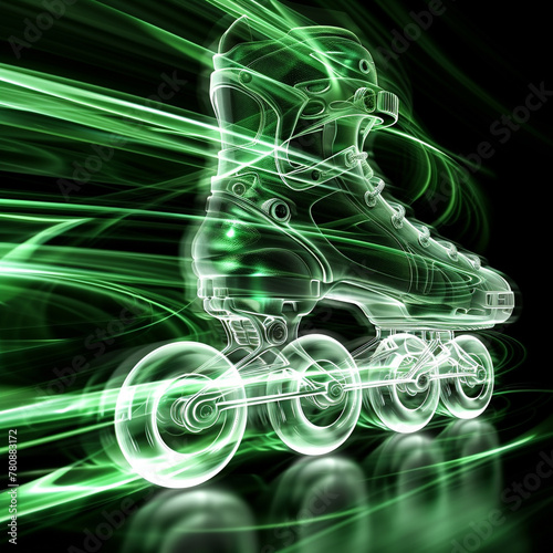 Obraz na płótnie Neon Green Rollerblade with Dynamic Light Trails