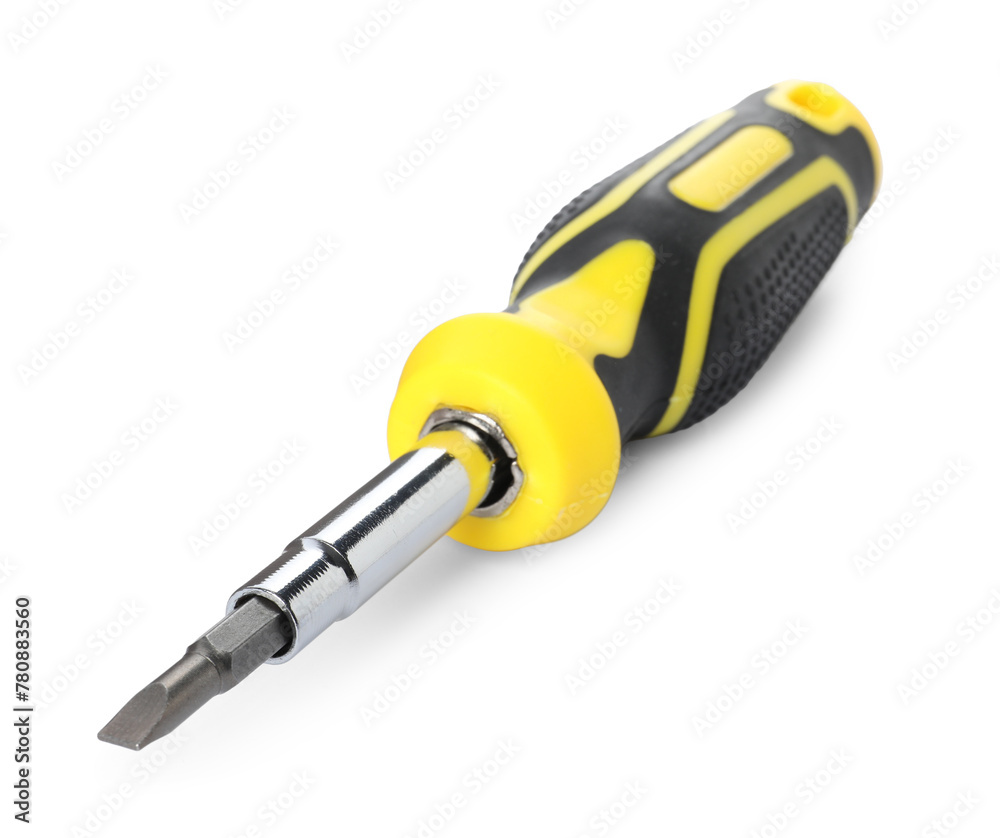One screwdriver with color handle isolated on white One screwdriver with color handle isolated on white
