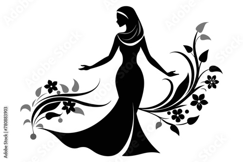 Silhouette of a Graceful Arab Woman Adorned with Floral Elegance 