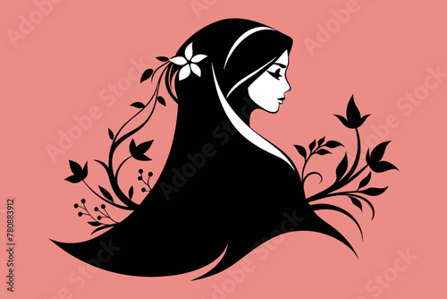 Silhouette of a Graceful Arab Woman Adorned with Floral Elegance 