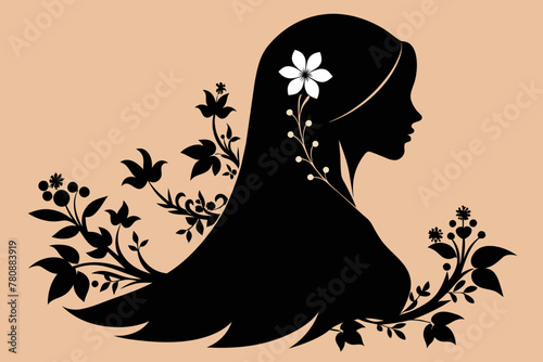 Silhouette of a Graceful Arab Woman Adorned with Floral Elegance 