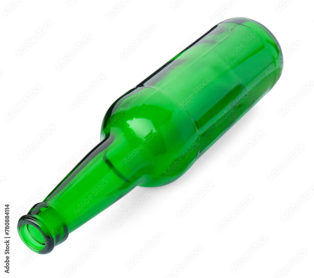 One empty green beer bottle isolated on white One empty green beer bottle isolated on white