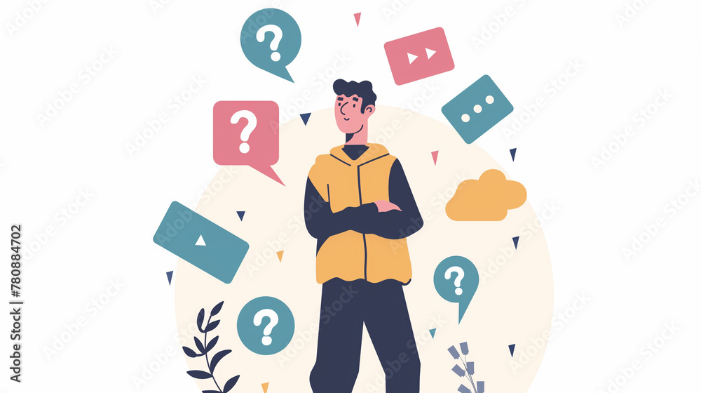 Illustration of a person having questions and thinking.