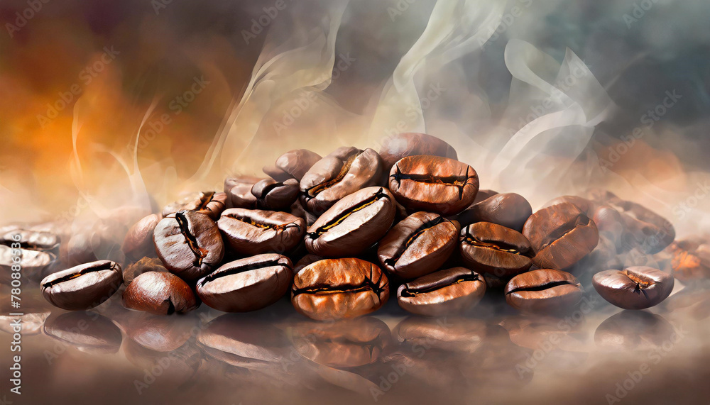 Obraz premium Ziarna palonej kawy, abstrakcja, tapeta, dekoracja. Generative AI