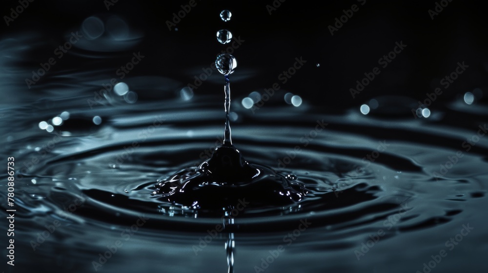 Circles on dark water. Levitation of a drop of liquid on a dark background. Circles on dark water. Levitation of a drop of liquid on a dark background.
