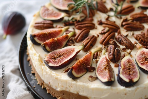 Autumn cheesecake with figs pecans and maple syrup