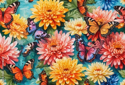 Ethereal dance of chrysanthemum and butterflies