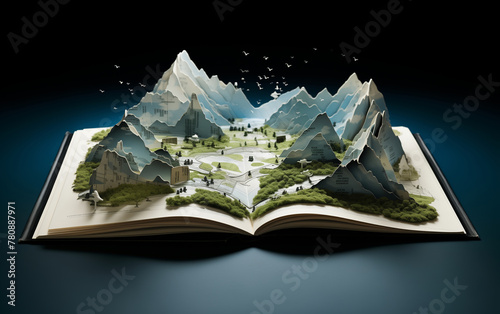pop up a book with a  mountain and a valley of nature