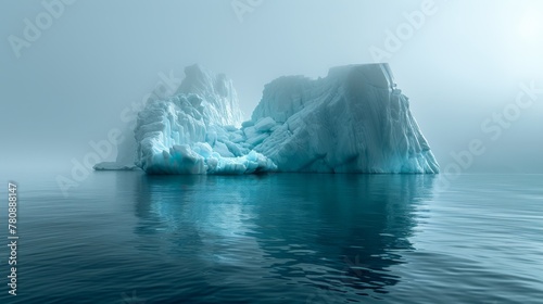   A massive iceberg bobbing atop a tranquil lake adjacent to an expansive iceberg in the heart of the sea © Liel