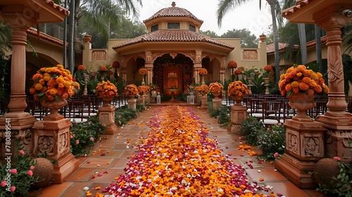 the Indian-style wedding theme enchants with its rich colors, luxurious fabrics, and elaborate decorations photo