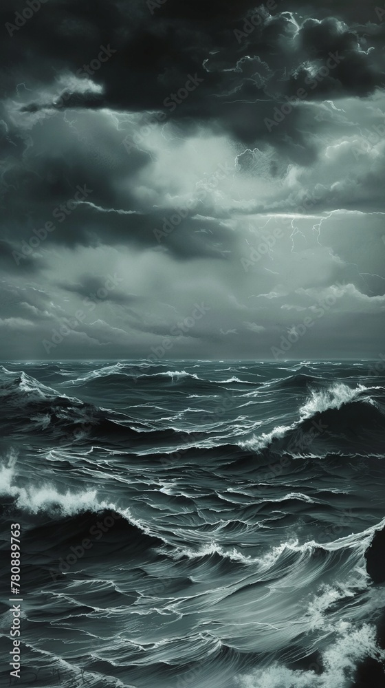Storm in the sea. Waves in the sea. Sea waves. Stormy weather. Sailing. Marine picture or painting.